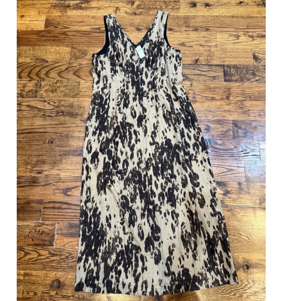 Banana Republic Women 16 Leopard Print Linen Blend Seam Bodice Maxi Dress 888448